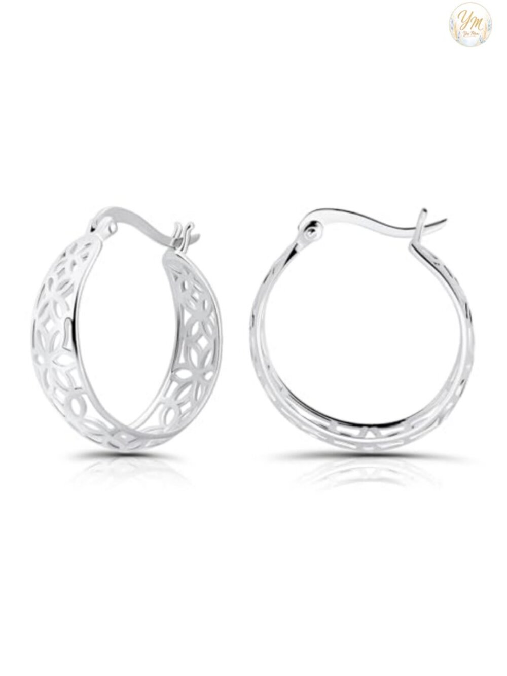 925 Sterling Silver Filigree Floral Dangle Hoop Earrings